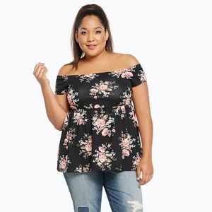 Women's TORRID Floral Print Off Shoulder Babydoll Top Sz. 1x 14-16